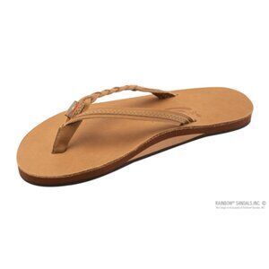 NEW! Rainbow 'Flirty' Braided Leather Flip Flop (Women) - Tan, L/XL